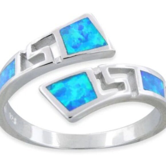 925 STERLING SILVER Lab Created Blue Fire Opal Bypass Ring - Picture 14 of 15